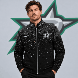 Dallas Stars | Premium NHL Luxury Crystal Studded Full Zip Bomber Jacket with Sparkling Rhinestone Design NDN cover
