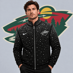 Minnesota Wild | Premium NHL Luxury Crystal Studded Full Zip Bomber Jacket with Sparkling Rhinestone Design NDN cover