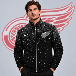 Detroit Red Wings | Premium NHL Luxury Crystal Studded Full Zip Bomber Jacket with Sparkling Rhinestone Design NDN cover