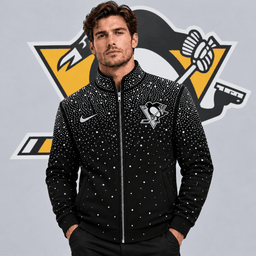 Pittsburgh Penguins | Premium NHL Luxury Crystal Studded Full Zip Bomber Jacket with Sparkling Rhinestone Design NDN cover