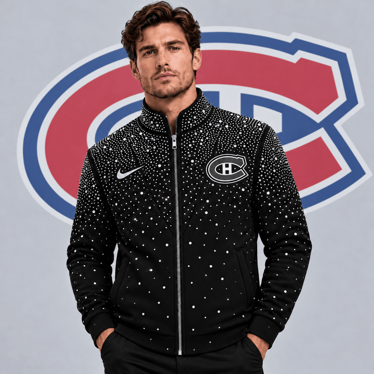 Montreal Canadiens | Premium NHL Luxury Crystal Studded Full Zip Bomber Jacket with Sparkling Rhinestone Design NDN cover