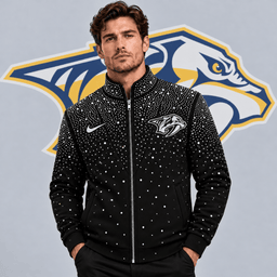 Nashville Predators | Premium NHL Luxury Crystal Studded Full Zip Bomber Jacket with Sparkling Rhinestone Design NDN cover