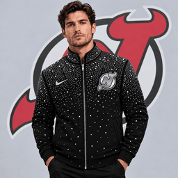 New Jersey Devils | Premium NHL Luxury Crystal Studded Full Zip Bomber Jacket with Sparkling Rhinestone Design NDN cover