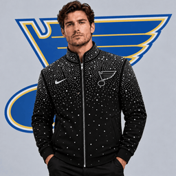St. Louis Blues | Premium NHL Luxury Crystal Studded Full Zip Bomber Jacket with Sparkling Rhinestone Design NDN cover