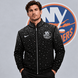 New York Islanders | Premium NHL Luxury Crystal Studded Full Zip Bomber Jacket with Sparkling Rhinestone Design NDN cover