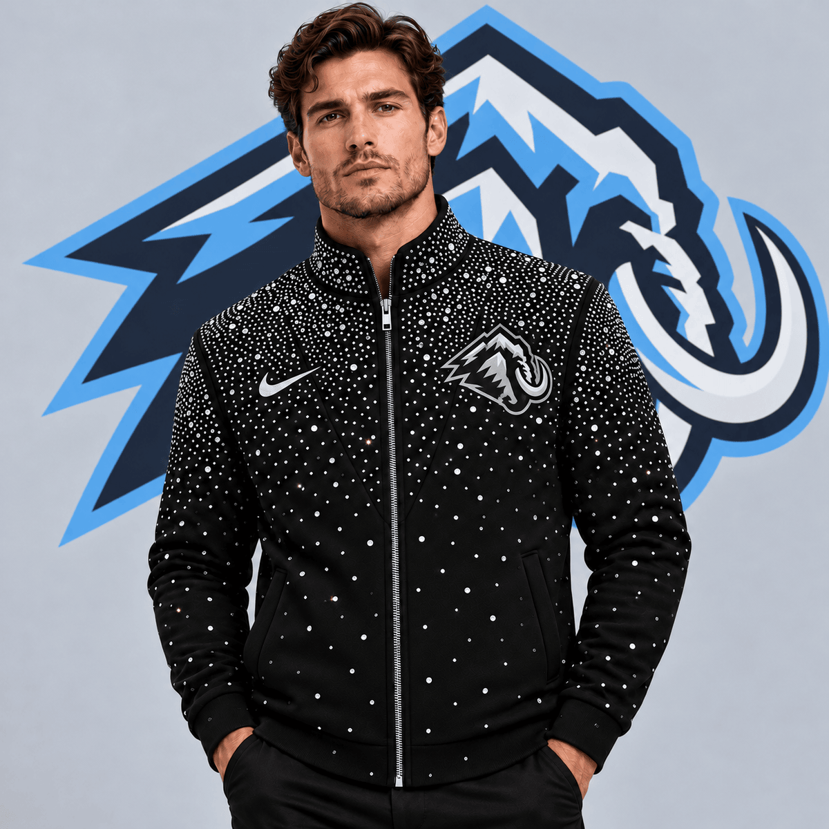 Utah Mammoth | Premium NHL Luxury Crystal Studded Full Zip Bomber Jacket with Sparkling Rhinestone Design NDN cover