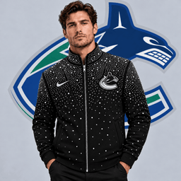 Vancouver Canucks | Premium NHL Luxury Crystal Studded Full Zip Bomber Jacket with Sparkling Rhinestone Design NDN cover