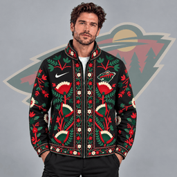 Minnesota Wild | Premium NHL Heritage Folk Floral Embroidery Style Full Zip Jacket with Elegant Botanical Pattern NDN cover