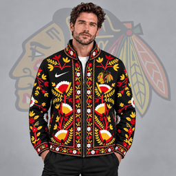 Chicago Blackhawks | Premium NHL Heritage Folk Floral Embroidery Style Full Zip Jacket with Elegant Botanical Pattern NDN cover