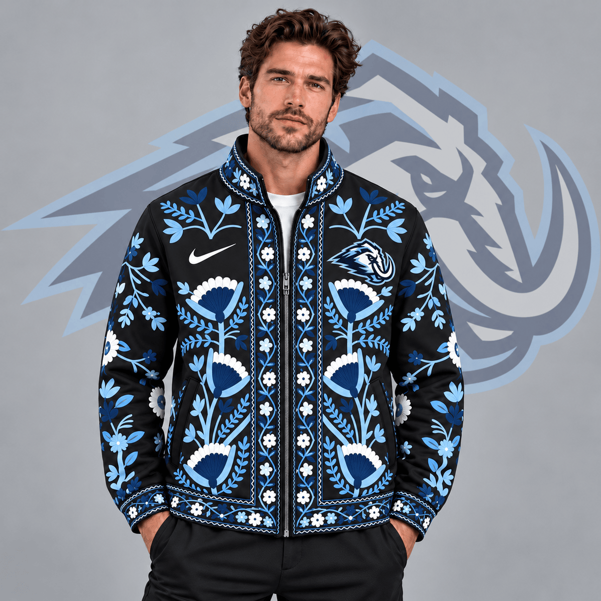 Utah Mammoth | Premium NHL Heritage Folk Floral Embroidery Style Full Zip Jacket with Elegant Botanical Pattern NDN cover