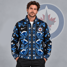 Winnipeg Jets | Premium NHL Heritage Folk Floral Embroidery Style Full Zip Jacket with Elegant Botanical Pattern NDN cover