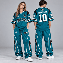 San Jose Sharks | Premium NHL Retro V-Neck Hockey Jersey Shirt and Matching Wide Leg Pants Set with Custom Name and Number NDN cover