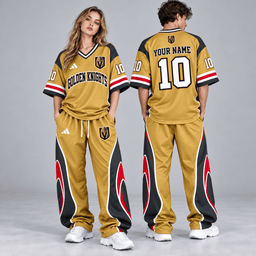 Vegas Golden Knights | Premium NHL Retro V-Neck Hockey Jersey Shirt and Matching Wide Leg Pants Set with Custom Name and Number NDN cover