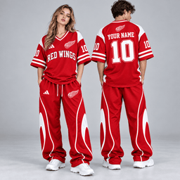 Detroit Red Wings | Premium NHL Retro V-Neck Hockey Jersey Shirt and Matching Wide Leg Pants Set with Custom Name and Number NDN cover