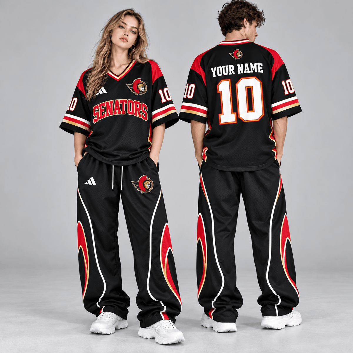 Ottawa Senators | Premium NHL Retro V-Neck Hockey Jersey Shirt and Matching Wide Leg Pants Set with Custom Name and Number NDN cover