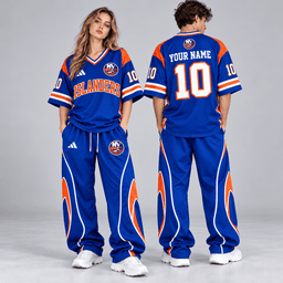 New York Islanders | Premium NHL Retro V-Neck Hockey Jersey Shirt and Matching Wide Leg Pants Set with Custom Name and Number NDN cover
