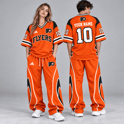 Philadelphia Flyers | Premium NHL Retro V-Neck Hockey Jersey Shirt and Matching Wide Leg Pants Set with Custom Name and Number NDN cover