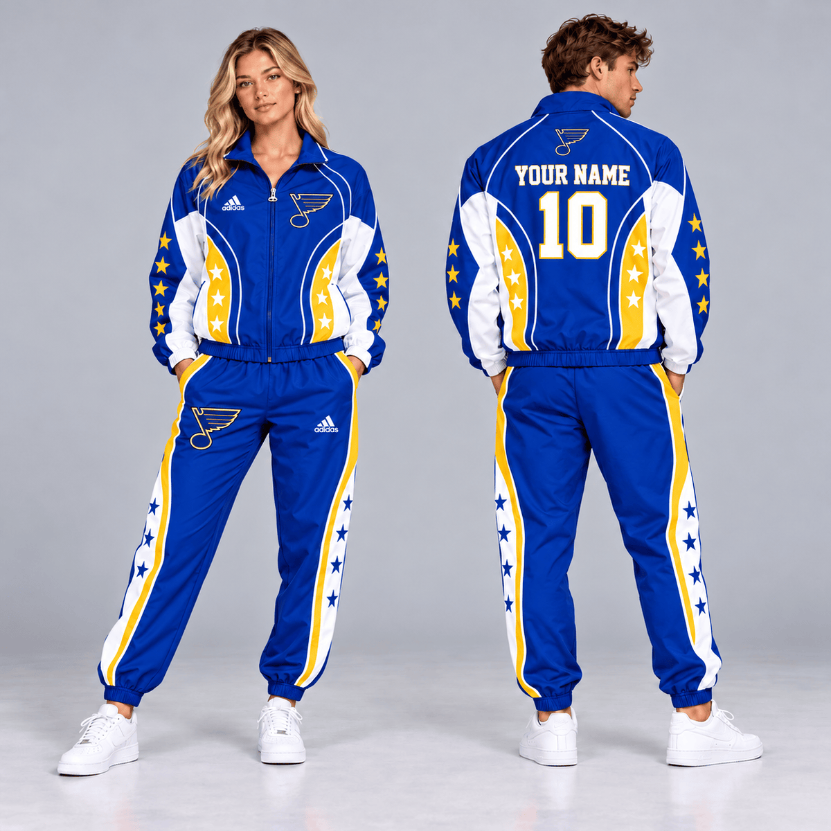St. Louis Blues | Premium NHL All Star Contrast Panel Full Zip Track Jacket and Matching Jogger Pants Set with Custom Name and Number NDN cover