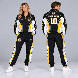 Boston Bruins | Premium NHL All Star Contrast Panel Full Zip Track Jacket and Matching Jogger Pants Set with Custom Name and Number NDN cover