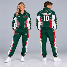Minnesota Wild | Premium NHL All Star Contrast Panel Full Zip Track Jacket and Matching Jogger Pants Set with Custom Name and Number NDN cover