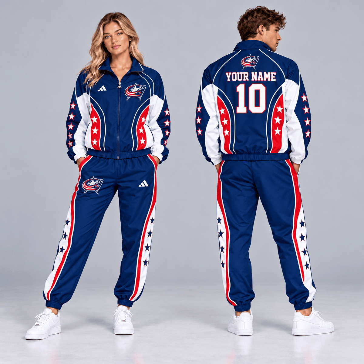 Columbus Blue Jackets | Premium NHL All Star Contrast Panel Full Zip Track Jacket and Matching Jogger Pants Set with Custom Name and Number NDN cover