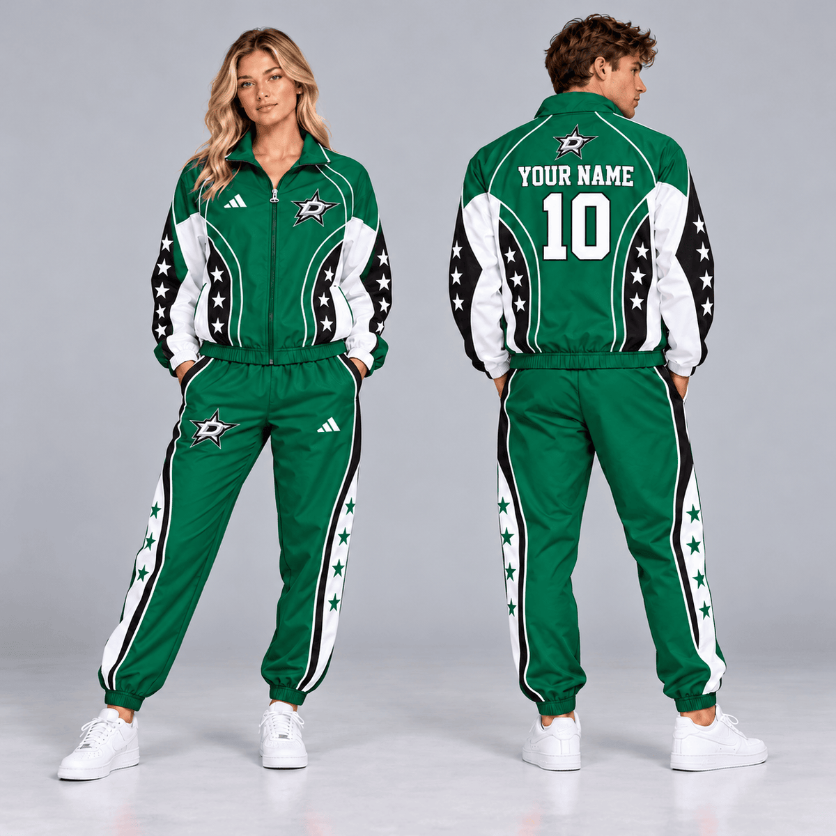Dallas Stars | Premium NHL All Star Contrast Panel Full Zip Track Jacket and Matching Jogger Pants Set with Custom Name and Number NDN cover