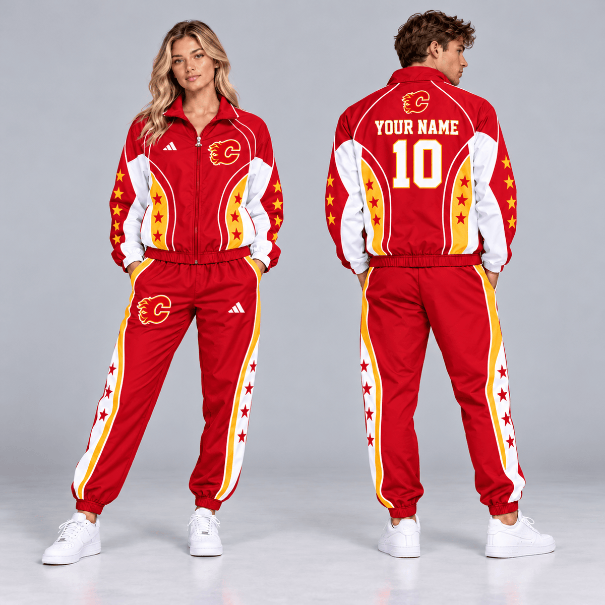 Calgary Flames | Premium NHL All Star Contrast Panel Full Zip Track Jacket and Matching Jogger Pants Set with Custom Name and Number NDN cover