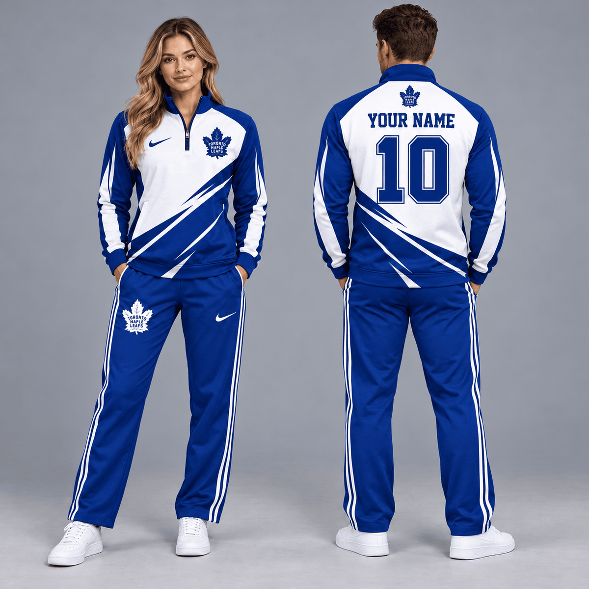 Toronto Maple Leafs | Premium NHL Velocity Slash Quarter Zip Pullover Jacket and Matching Straight Leg Track Pants Set with Custom Name and Number NDN cover