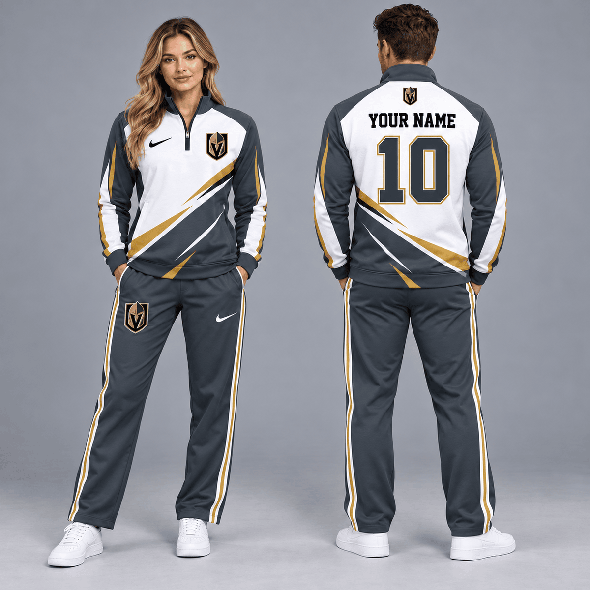 Vegas Golden Knights | Premium NHL Velocity Slash Quarter Zip Pullover Jacket and Matching Straight Leg Track Pants Set with Custom Name and Number NDN cover