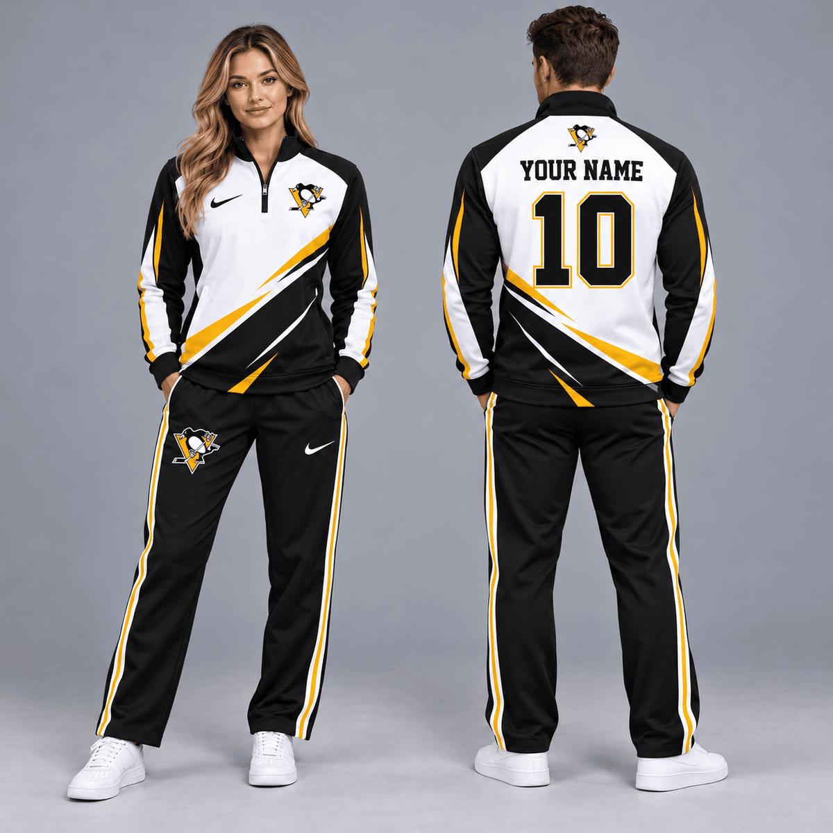 Pittsburgh Penguins | Premium NHL Velocity Slash Quarter Zip Pullover Jacket and Matching Straight Leg Track Pants Set with Custom Name and Number NDN cover