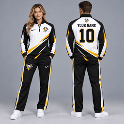 Pittsburgh Penguins | Premium NHL Velocity Slash Quarter Zip Pullover Jacket and Matching Straight Leg Track Pants Set with Custom Name and Number NDN cover
