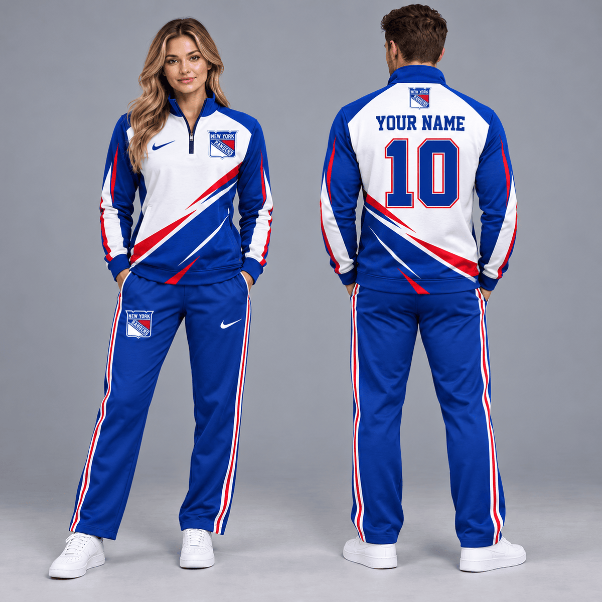 New York Rangers | Premium NHL Velocity Slash Quarter Zip Pullover Jacket and Matching Straight Leg Track Pants Set with Custom Name and Number NDN cover