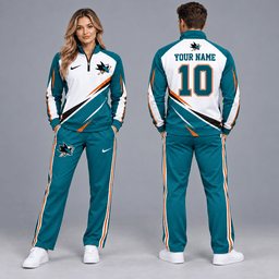 San Jose Sharks | Premium NHL Velocity Slash Quarter Zip Pullover Jacket and Matching Straight Leg Track Pants Set with Custom Name and Number NDN cover