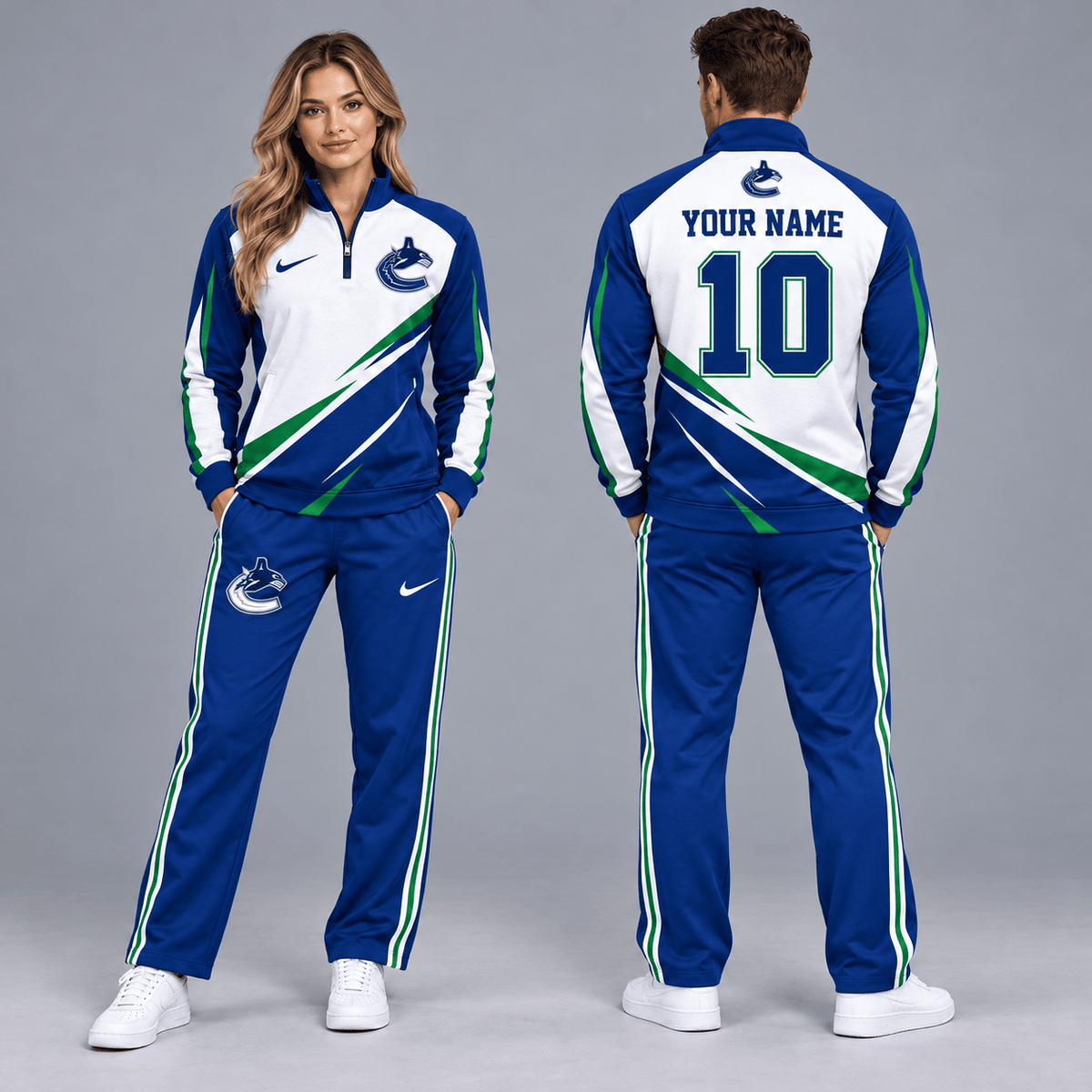 Vancouver Canucks | Premium NHL Velocity Slash Quarter Zip Pullover Jacket and Matching Straight Leg Track Pants Set with Custom Name and Number NDN cover