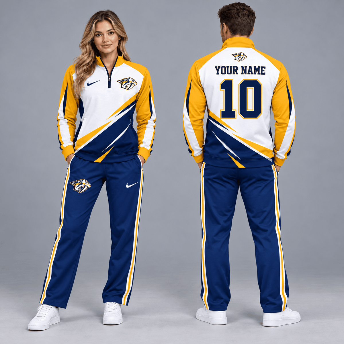 Nashville Predators | Premium NHL Velocity Slash Quarter Zip Pullover Jacket and Matching Straight Leg Track Pants Set with Custom Name and Number NDN cover