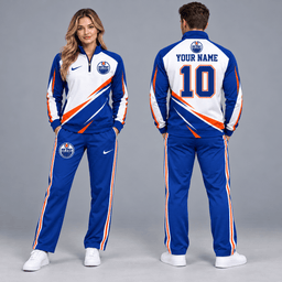 Edmonton Oilers | Premium NHL Velocity Slash Quarter Zip Pullover Jacket and Matching Straight Leg Track Pants Set with Custom Name and Number NDN cover