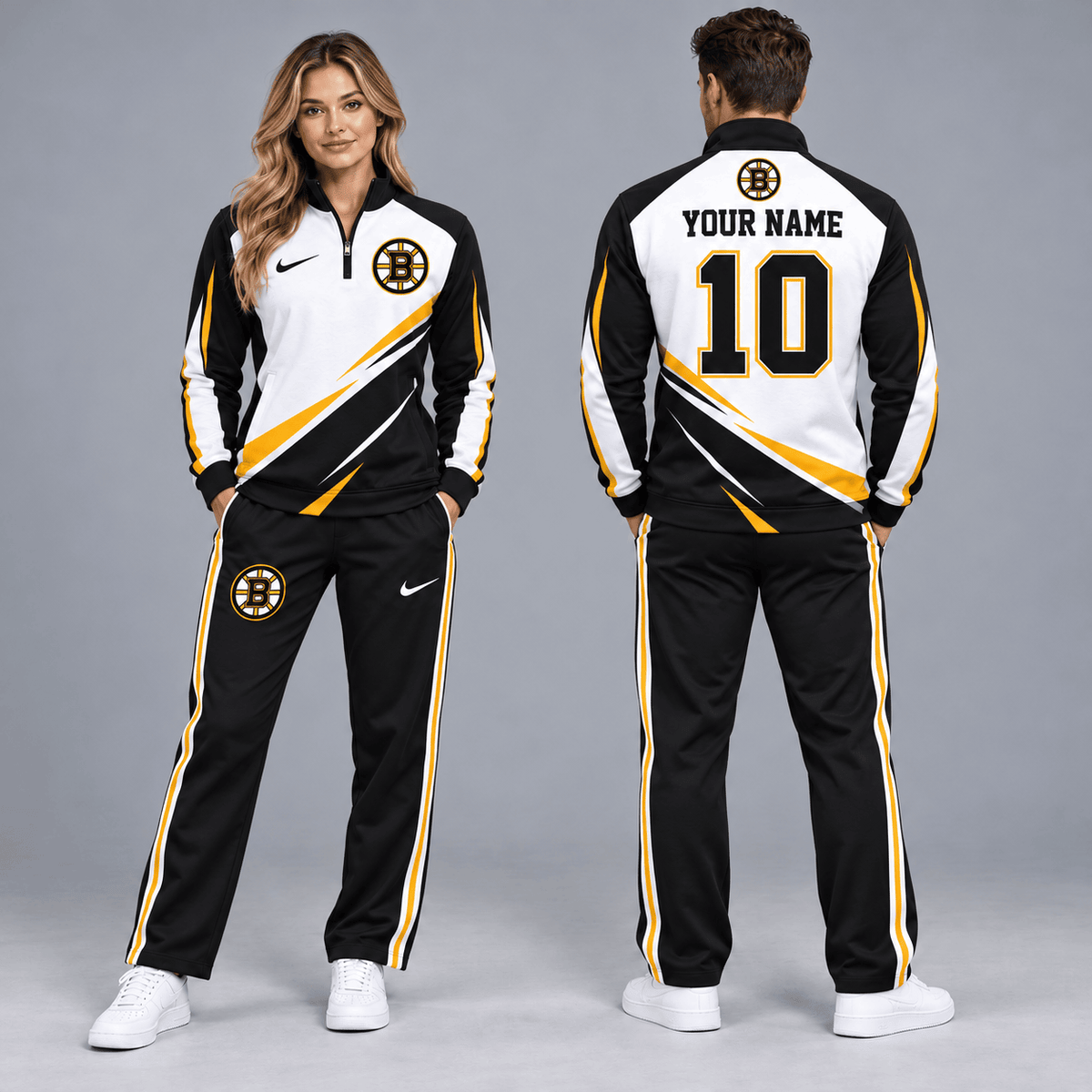 Boston Bruins | Premium NHL Velocity Slash Quarter Zip Pullover Jacket and Matching Straight Leg Track Pants Set with Custom Name and Number NDN cover