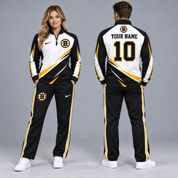 Boston Bruins | Premium NHL Velocity Slash Quarter Zip Pullover Jacket and Matching Straight Leg Track Pants Set with Custom Name and Number NDN cover