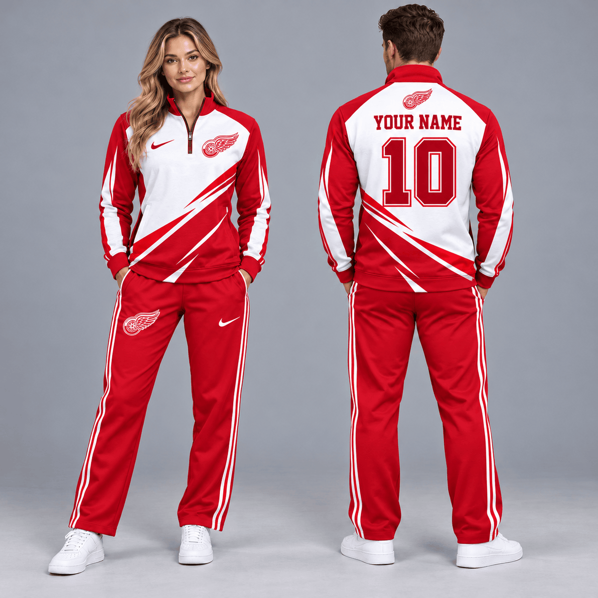Detroit Red Wings | Premium NHL Velocity Slash Quarter Zip Pullover Jacket and Matching Straight Leg Track Pants Set with Custom Name and Number NDN cover