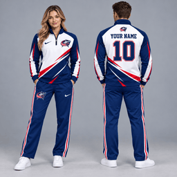 Columbus Blue Jackets | Premium NHL Velocity Slash Quarter Zip Pullover Jacket and Matching Straight Leg Track Pants Set with Custom Name and Number NDN cover