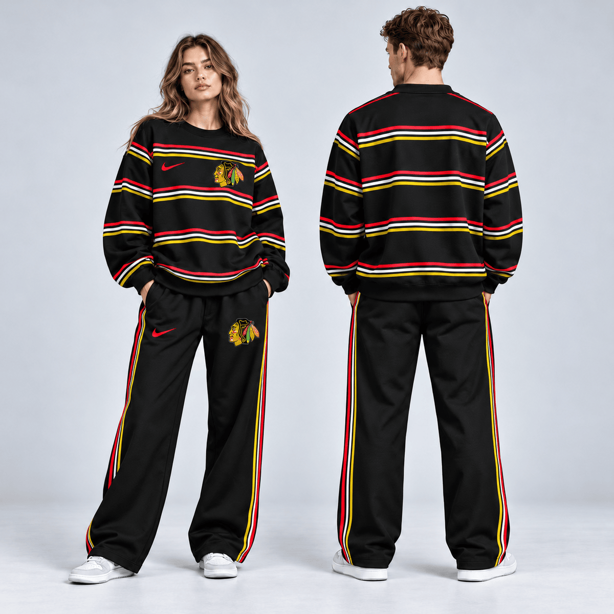 Ottawa Senators | Premium NHL Classic Horizontal Stripe Crewneck Sweatshirt and Matching Wide Leg Sweatpants Set NDN cover