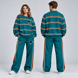San Jose Sharks | Premium NHL Classic Horizontal Stripe Crewneck Sweatshirt and Matching Wide Leg Sweatpants Set NDN cover