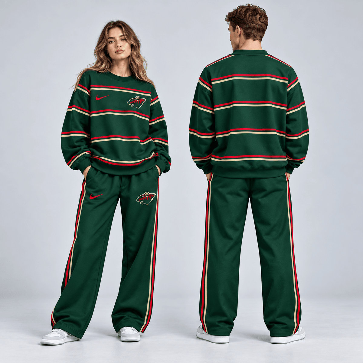 Minnesota Wild | Premium NHL Classic Horizontal Stripe Crewneck Sweatshirt and Matching Wide Leg Sweatpants Set NDN cover