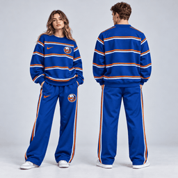 New York Islanders | Premium NHL Classic Horizontal Stripe Crewneck Sweatshirt and Matching Wide Leg Sweatpants Set NDN cover