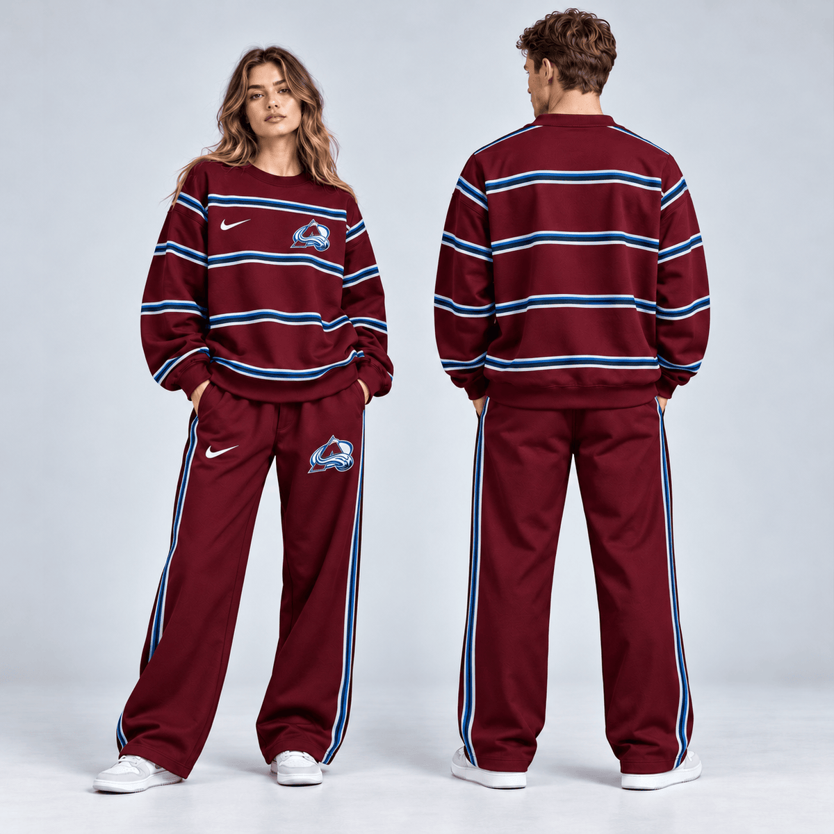 Colorado Avalanche | Premium NHL Classic Horizontal Stripe Crewneck Sweatshirt and Matching Wide Leg Sweatpants Set NDN cover