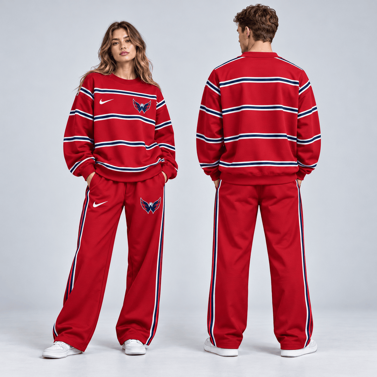 Detroit Red Wings | Premium NHL Classic Horizontal Stripe Crewneck Sweatshirt and Matching Wide Leg Sweatpants Set NDN cover