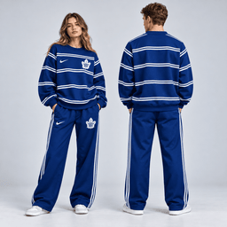 Toronto Maple Leafs | Premium NHL Classic Horizontal Stripe Crewneck Sweatshirt and Matching Wide Leg Sweatpants Set NDN cover