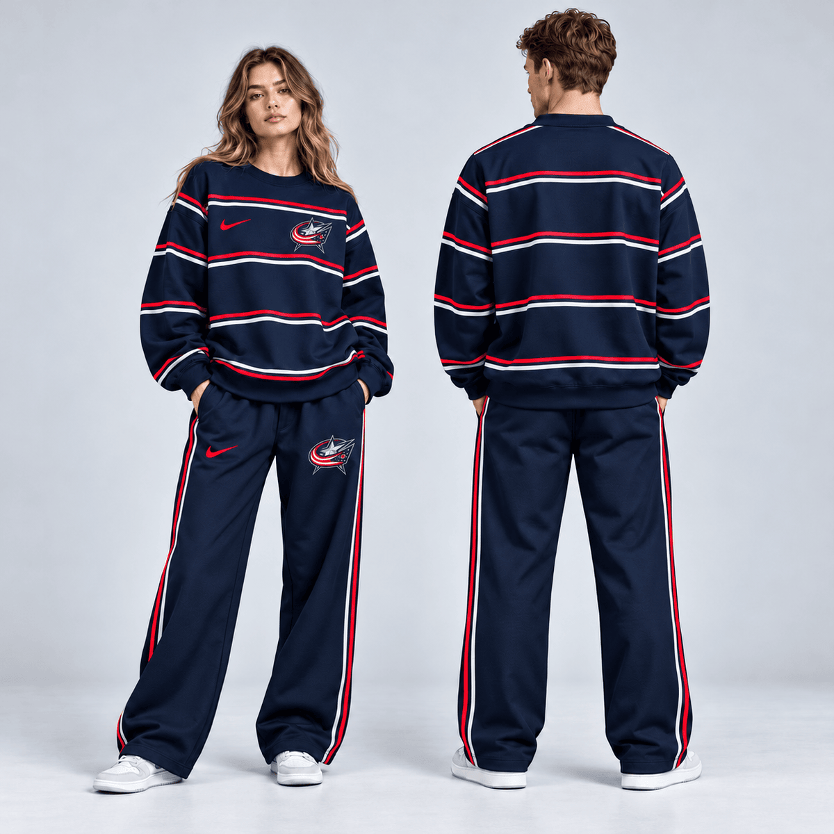 Washington Capitals | Premium NHL Classic Horizontal Stripe Crewneck Sweatshirt and Matching Wide Leg Sweatpants Set NDN cover