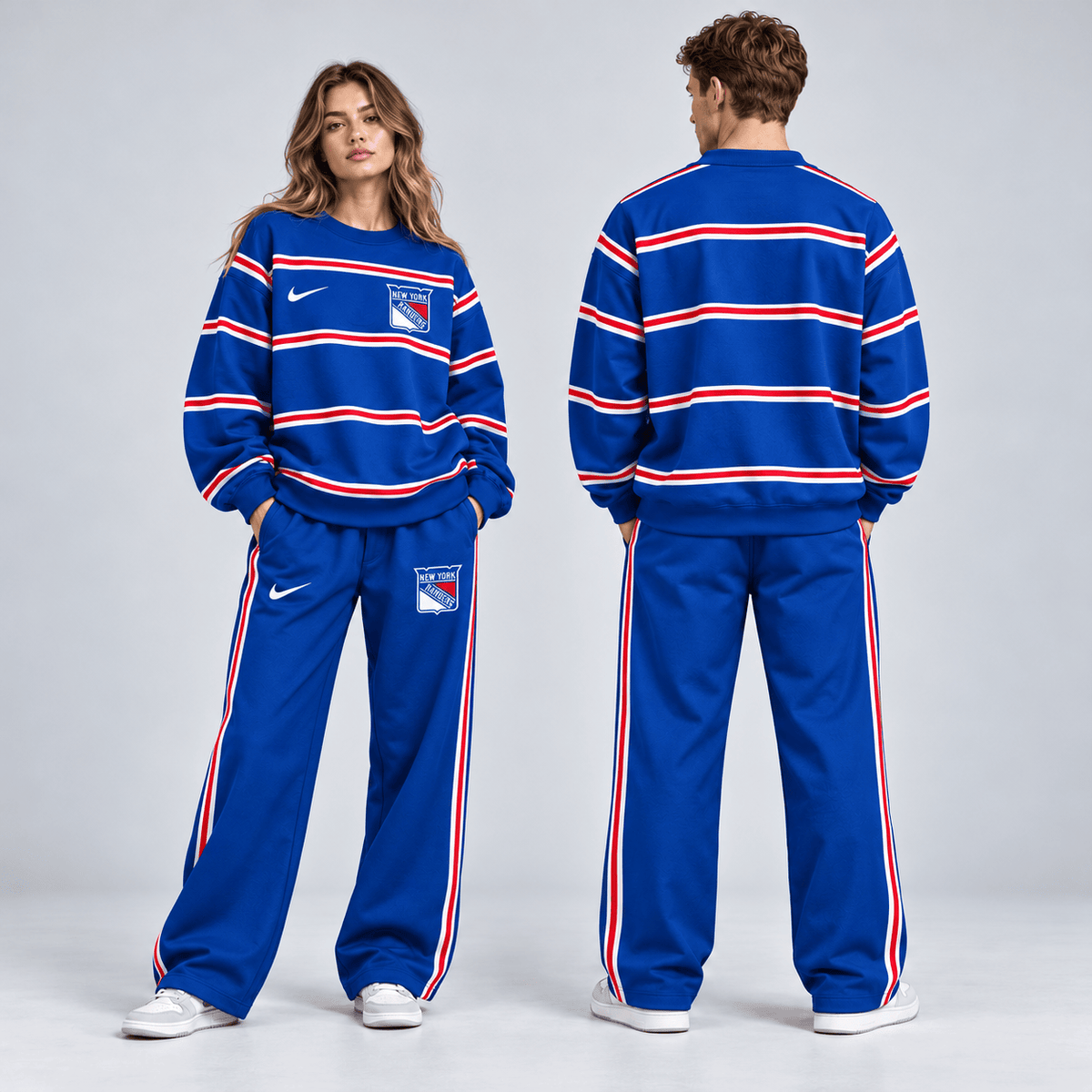 New York Rangers | Premium NHL Classic Horizontal Stripe Crewneck Sweatshirt and Matching Wide Leg Sweatpants Set NDN cover