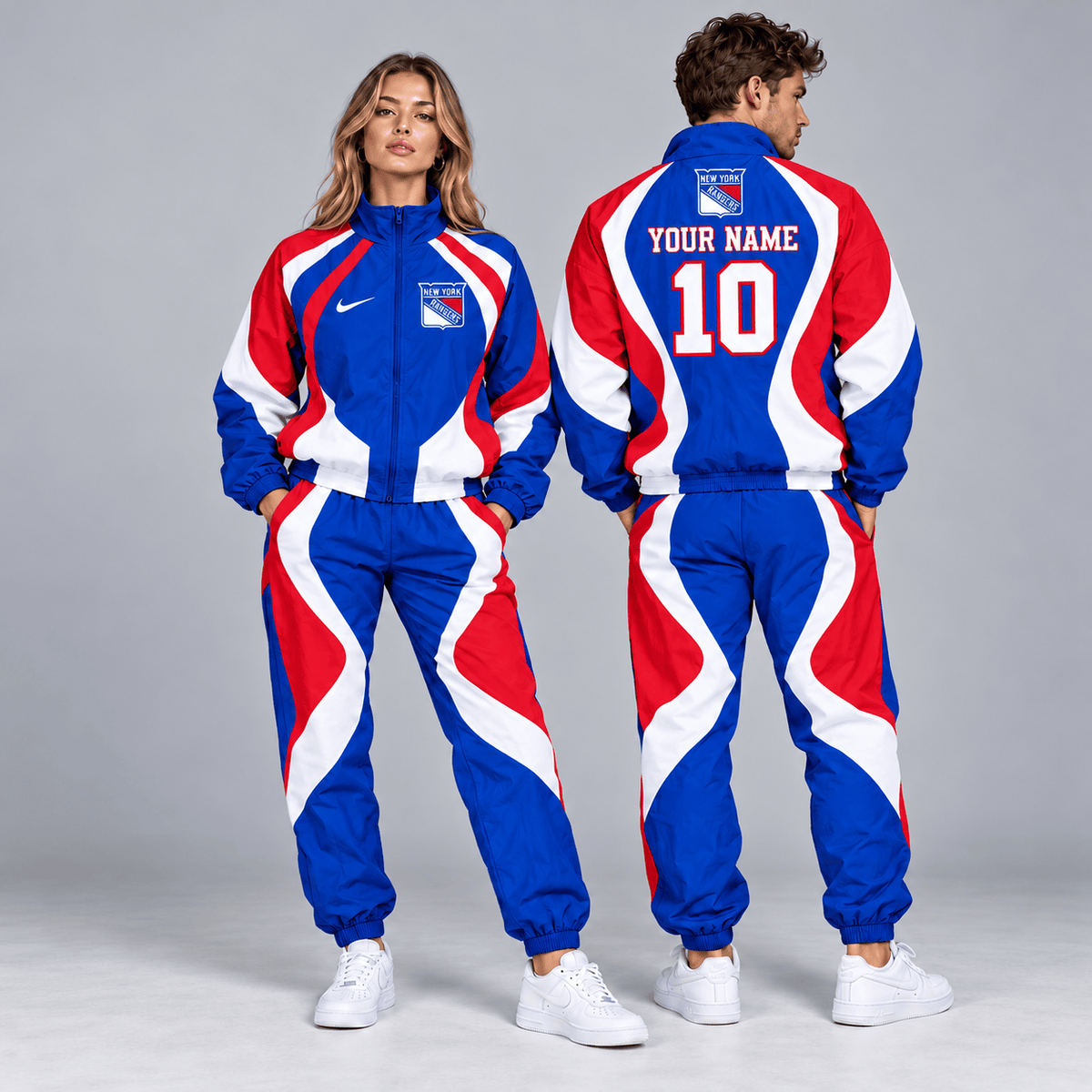 New York Rangers | Premium NHL Dynamic S-Curve Colorblock Full Zip Track Jacket and Matching Jogger Pants Set with Custom Name and Number NDN cover